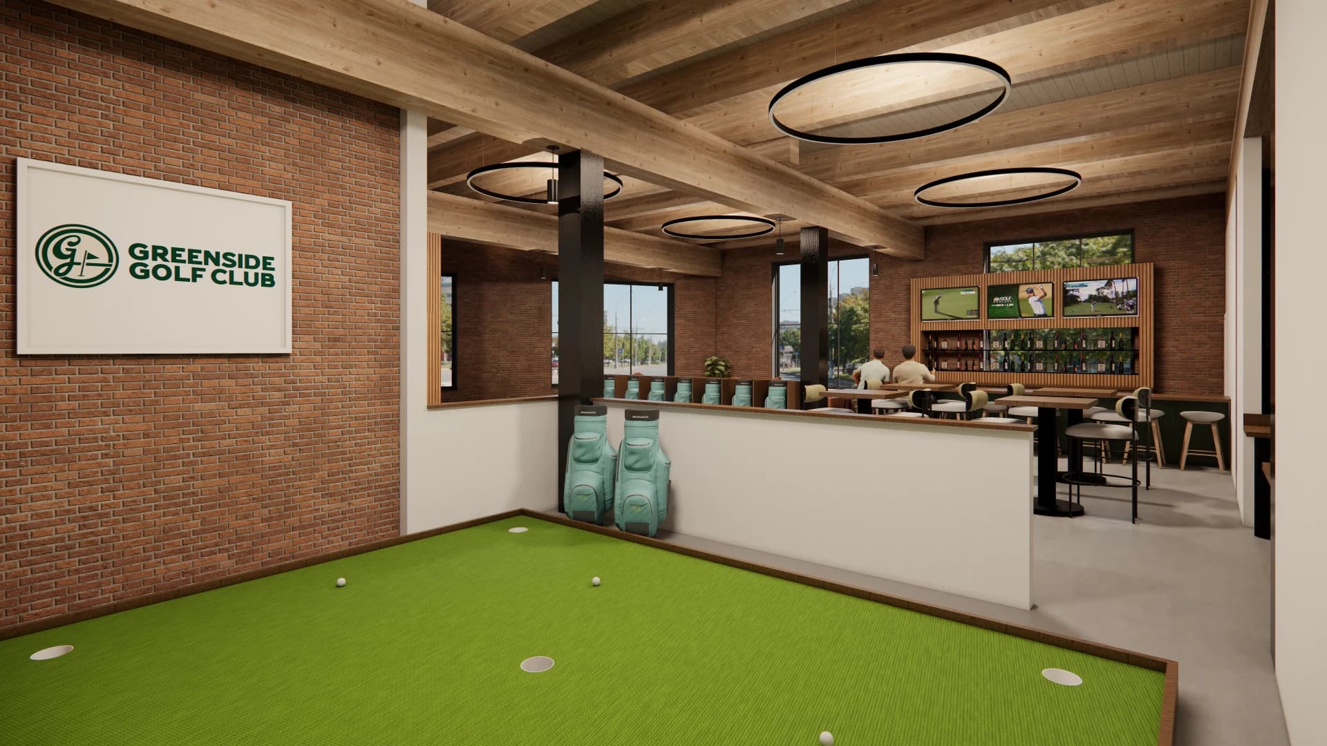 Putting green and lounge at Greenside Golf Club